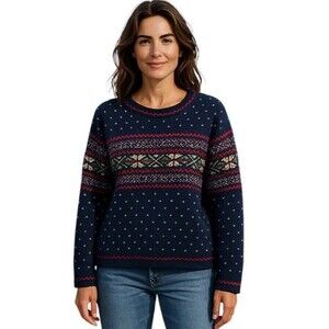 Vintage Erika Classics Clothing Co. Womens Sweater Nordic Fair Isle Navy-Multi L